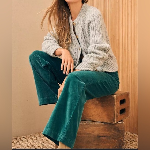 Faherty Pants - Faherty Teal Green Corduroy Wide-Leg Pants